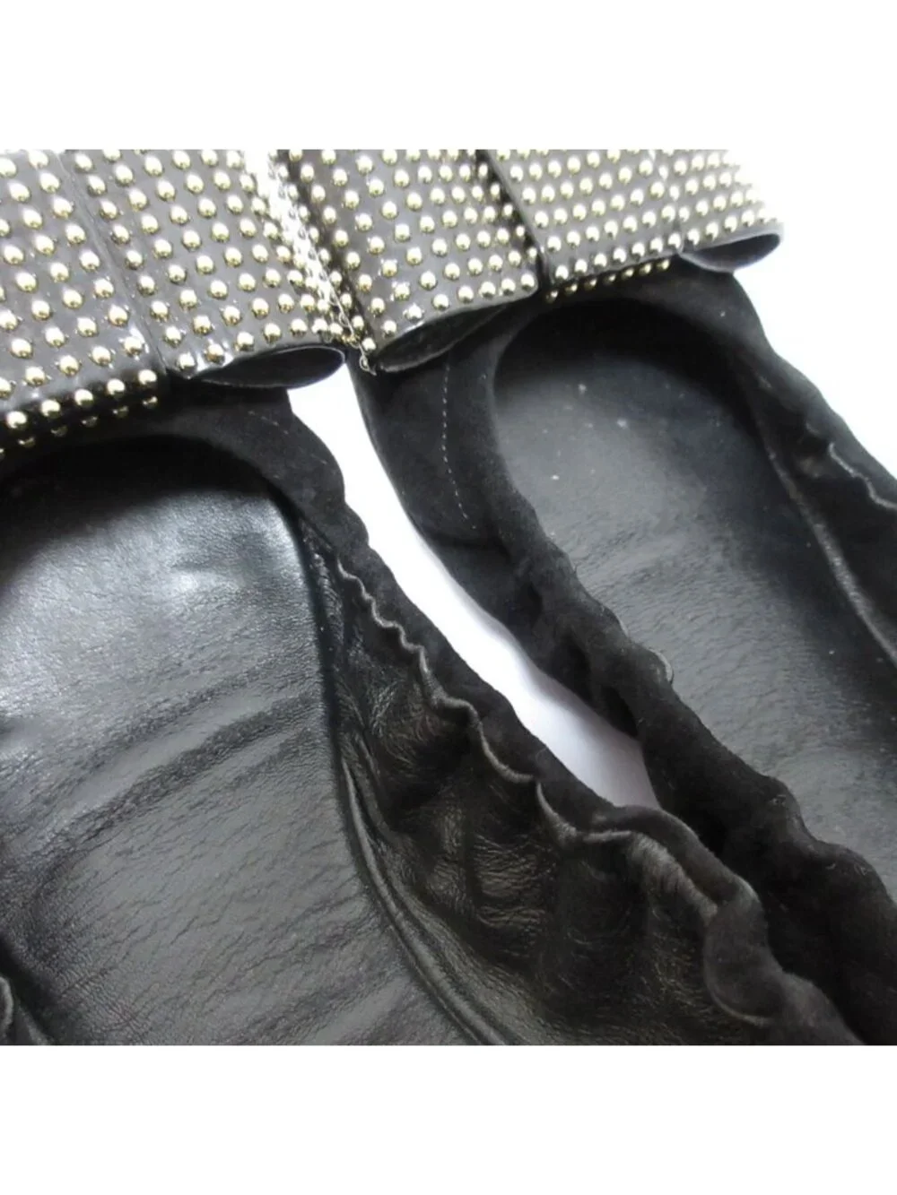 Louis Vuitton Ribbon Motif Suede Leather Ballet Shoes Flat Pumps Black